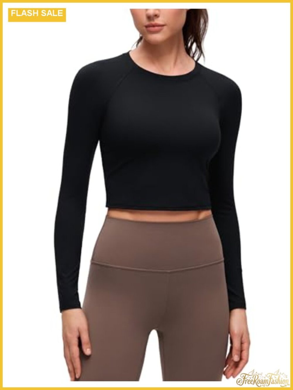 Brushed Crop Long Sleeve Top Activewear Slim Fit Crew Neck